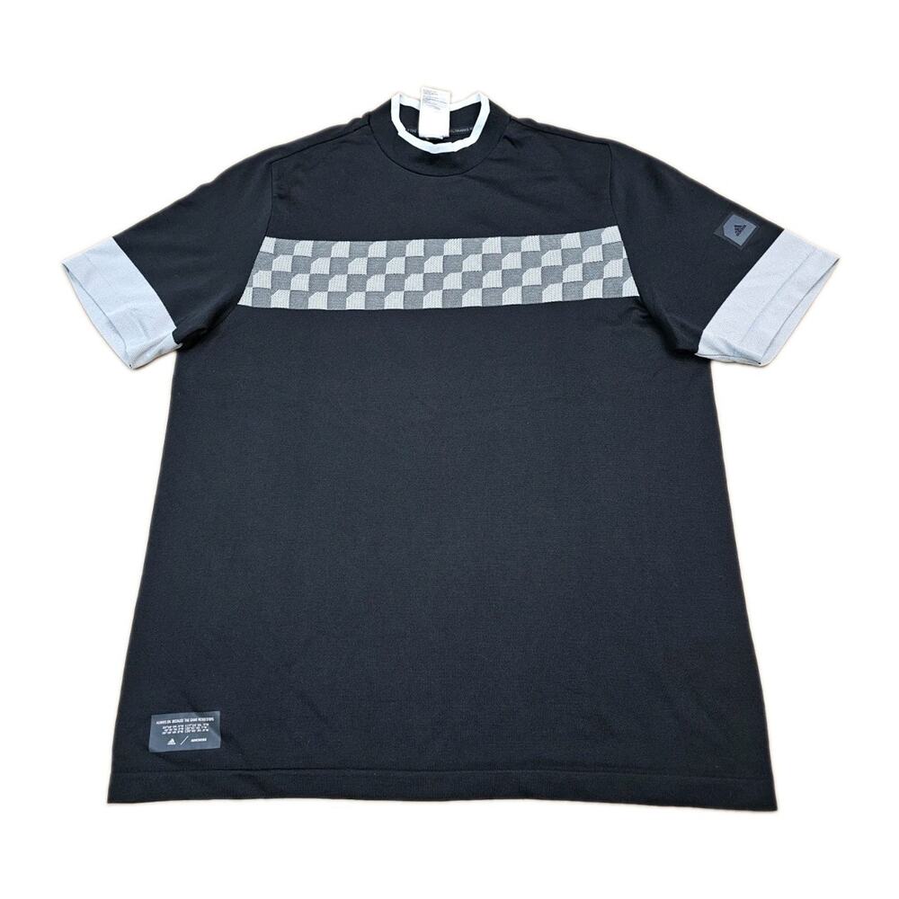 Adidas T-Shirt Adicross Mens Medium Black Checkered Golf Athleisure